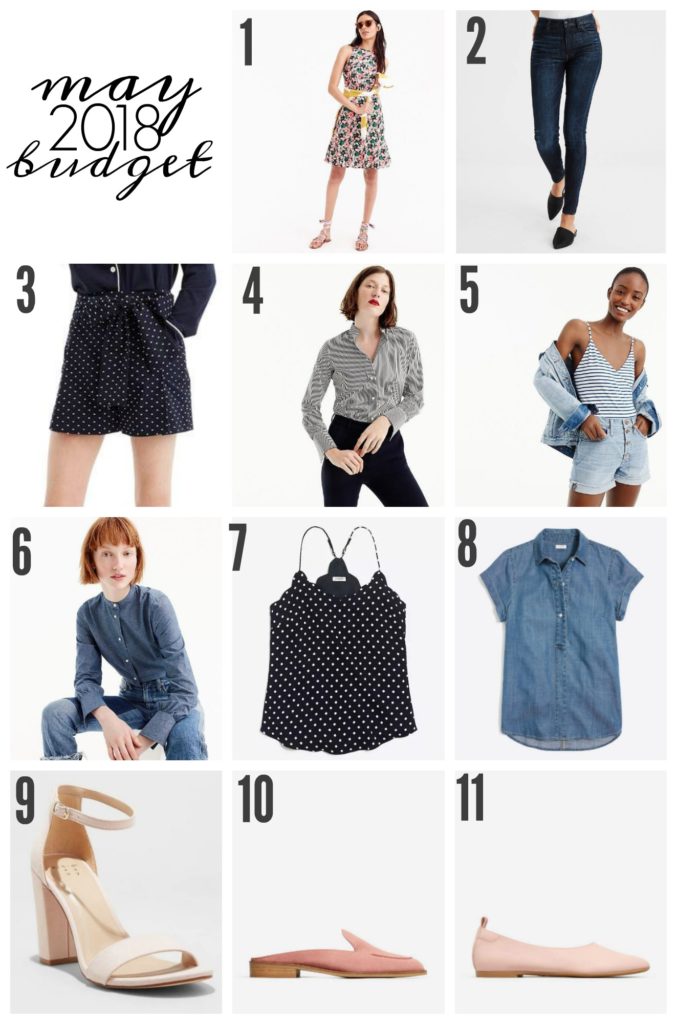 clothing budget, j.crew factory tops, j.crew shorts, chambray top