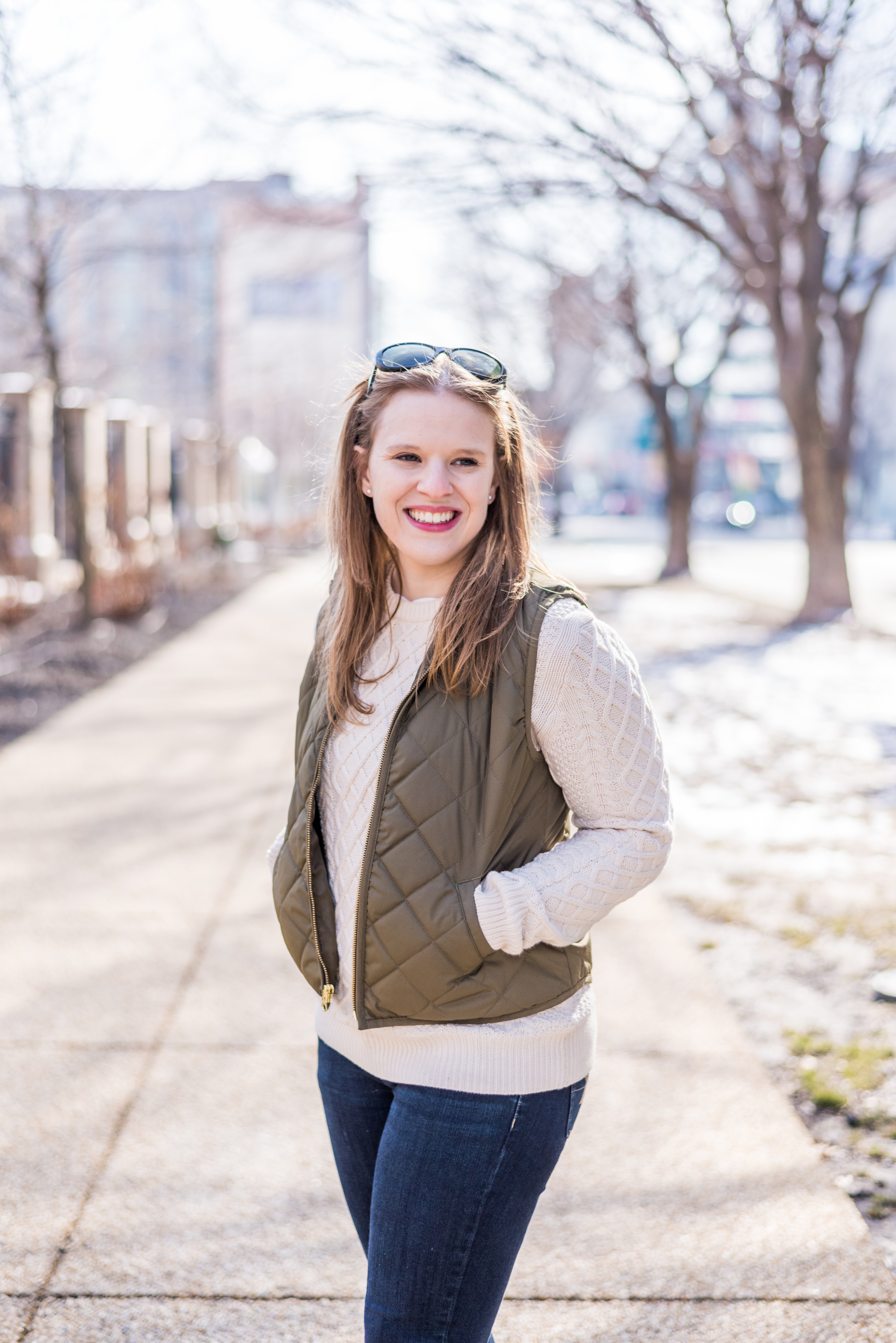 Dana Weinstein blogger wearing Old Navy Quilted Vest