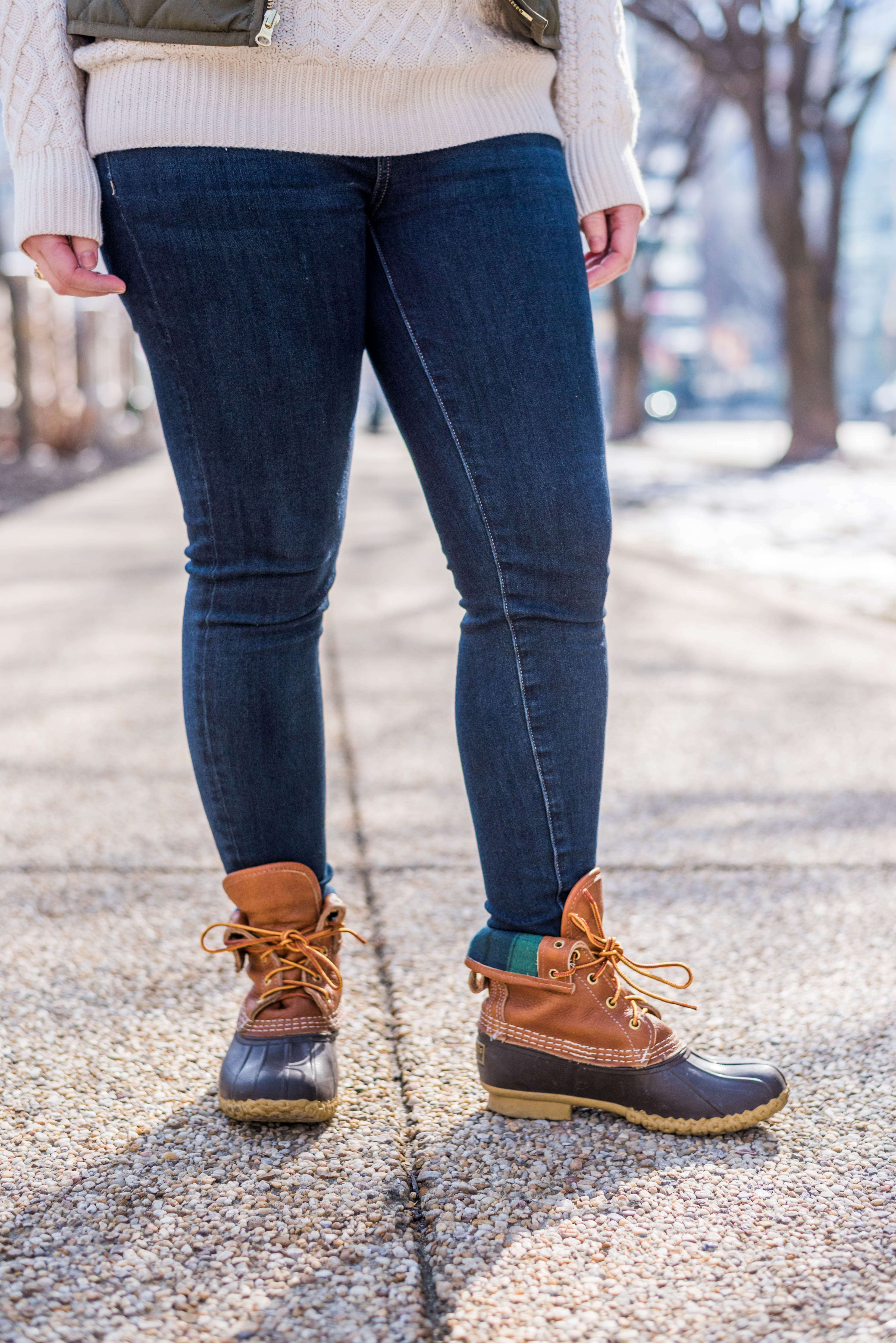 Blue and tan duck boots deals