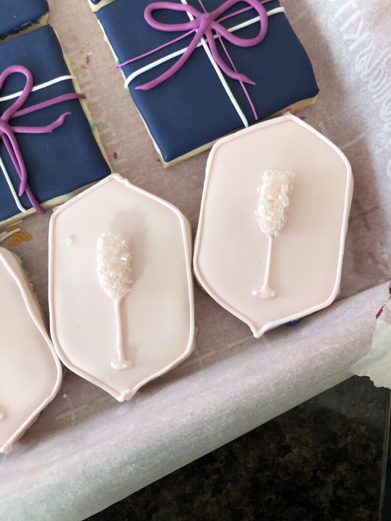 Champagne Glass Sugar Cookies, birthday present sugar cookies