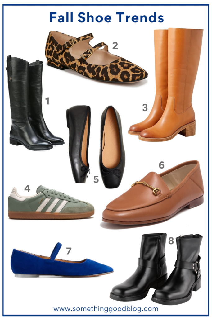 Five Fall Shoes Trends You Need to Know, riding boots, mary jane, ballet flats, moto boots, loafers leopard print, adidas samba, gazelle